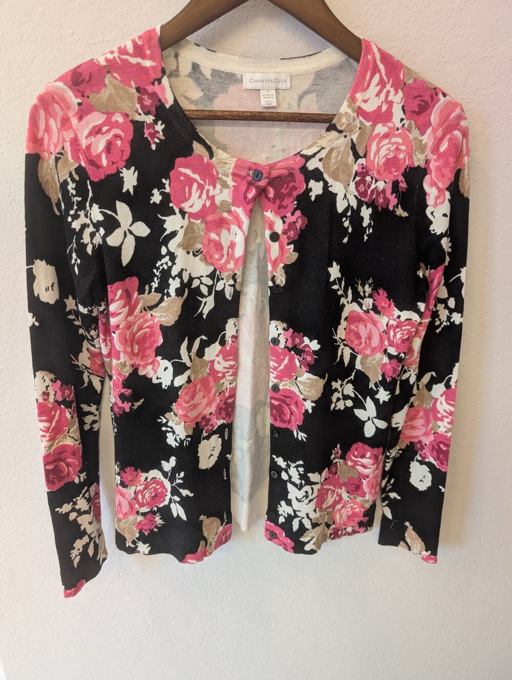 Charter Club Lightweight Floral Button Up Cardigan Cottagecore Sz S